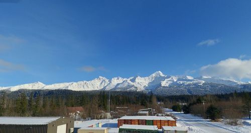 Panoramic view of snowcapped mountains against sky