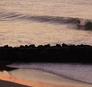 High angle view of sea during sunset