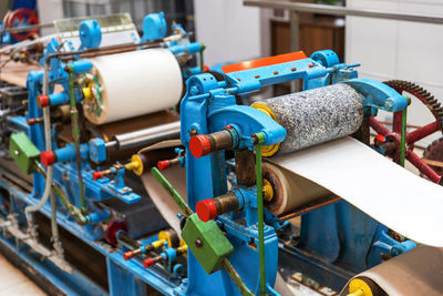 High angle view of machinery in factory