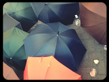 High angle view of multi colored umbrella