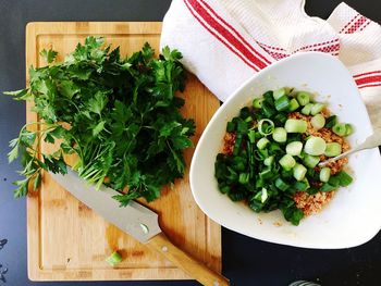 High angle view of vegetables on cutting board