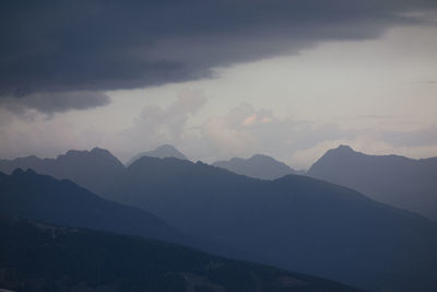 Scenic view of mountains against sky during sunset