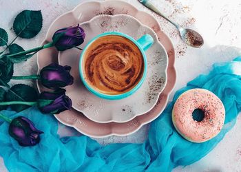 High angle view of coffee on table