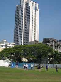 People walking in park