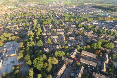 High angle view of buildings in city