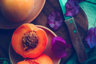 High angle view of fruits on table