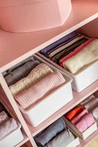 Close-up of clothes in containers
