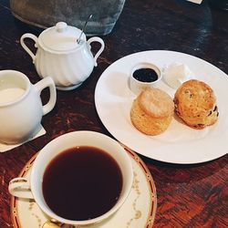 High angle view of breakfast on table