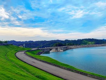 Scenic view of land against sky in city