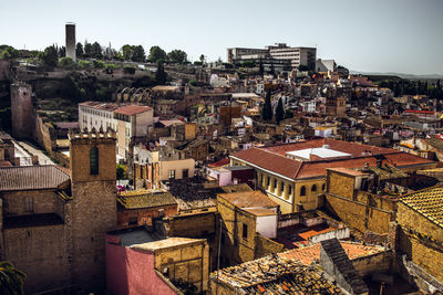 High angle view of townscape against sky