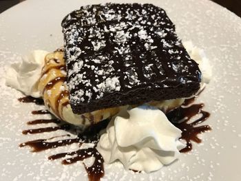 Close-up of served ice cream on table