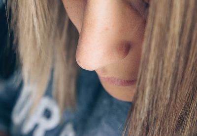 Close-up of woman with brown hair