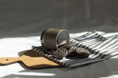 High angle view of shoes on table