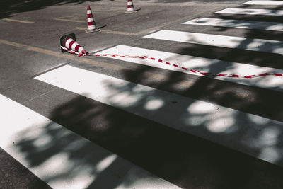 High angle view of zebra crossing on road