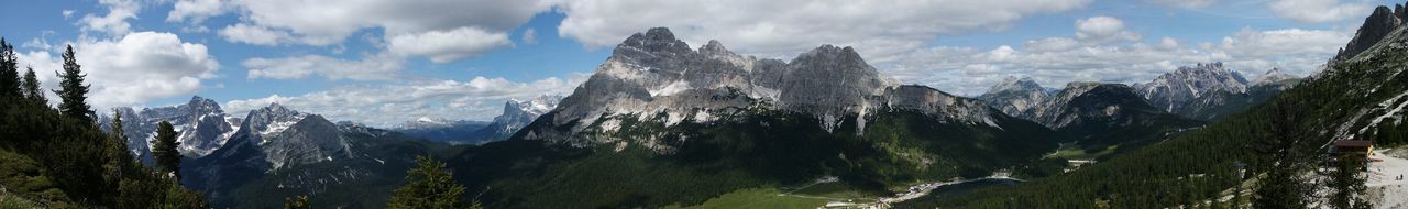 Scenic view of mountains against cloudy sky