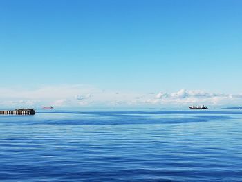 Scenic view of sea against blue sky