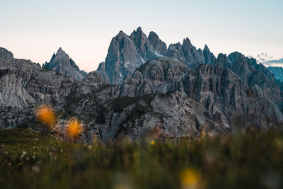 Scenic view of rocky mountains against sky