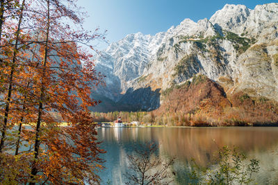 Scenic view of lake against sky during autumn