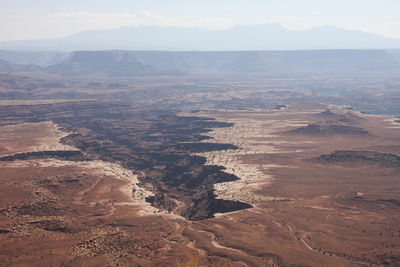 High angle view of dramatic landscape against sky