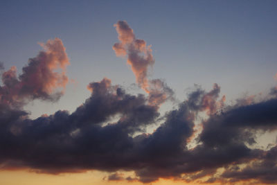 Low angle view of cloudy sky at sunset