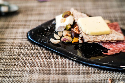 Close-up of food in plate on table