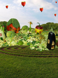 Representation of landscape with fruits and vegetables