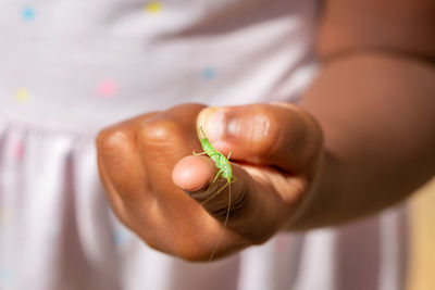 Close-up of woman holding hands