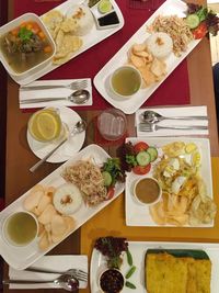 Close-up of food served on table