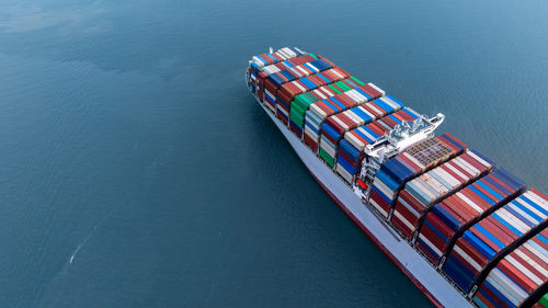 High angle view of ship in sea
