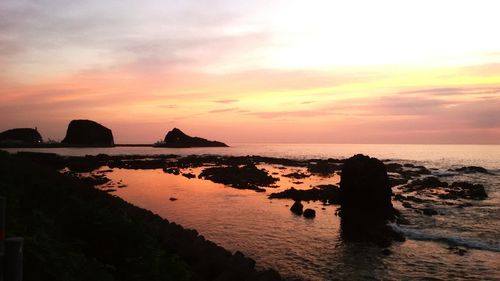 Scenic view of sea at sunset
