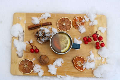 High angle view of food on table