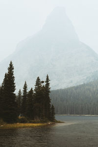 Scenic view of lake with mountains in background