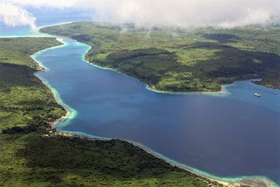 Scenic view of sea and the island of efate and moso in vanuatu