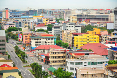 High angle view of buildings in city