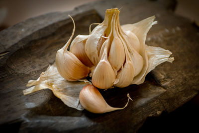 Close-up of garlic on table