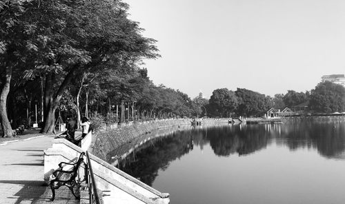 Scenic view of lake against clear sky