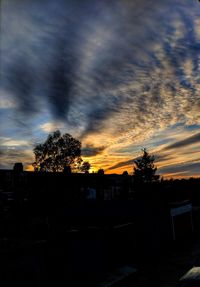 Silhouette trees and buildings against sky during sunset