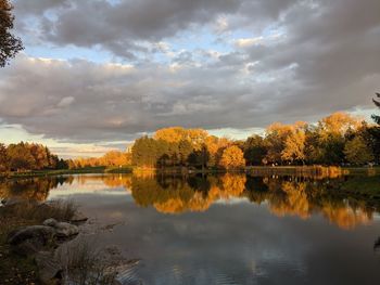 Scenic view of lake against sky during autumn