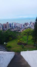 Scenic view of sea and buildings against sky