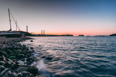 Scenic view of sea against sky during sunset