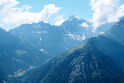 Aerial view of snowcapped mountains against sky