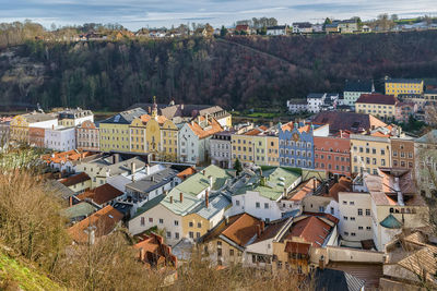 View of burghausen city center from burghausen castle, germany