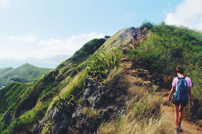 Rear view of woman standing on landscape