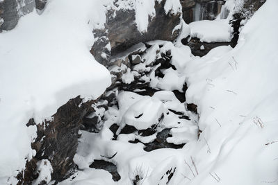 High angle view of snow covered land