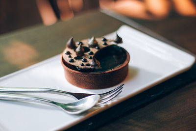 Close-up of dessert in plate on table