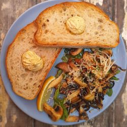 High angle view of food in plate