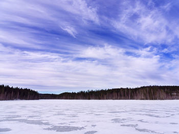 Scenic view of snow covered landscape against sky