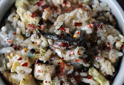 Close-up of fried rice served in bowl