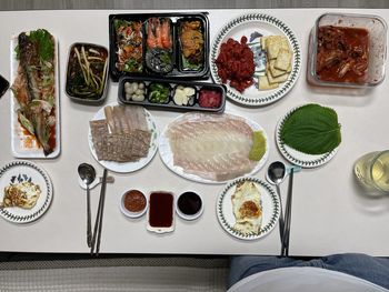 High angle view of food on table