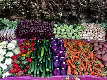 High angle view of vegetables for sale in market